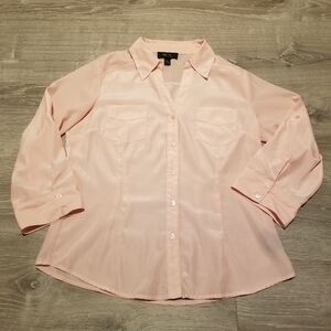 Womens BCX Light Pink Rosé Tab Sleeve Button Down Shirt Blouse Size XL